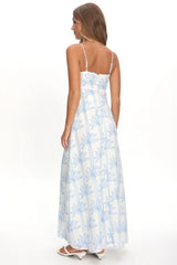 Patty Lace Trim Maxi Dress Palms White/Blue