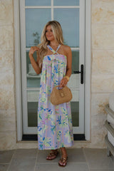 Floral Radiance Maxi Dress-Baja Blues