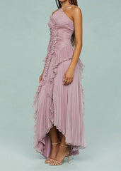 Livette - Halter Neck And Ruffles Maxi Dress