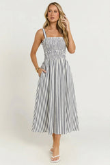 Port Café Striped Linen Midi Dress