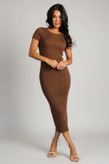 Dana Ribbed Midi Dress | Brown