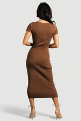 Dana Ribbed Midi Dress | Brown
