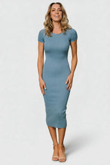 Dana Ribbed Midi Dress | Dusty Blue
