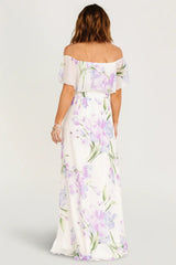 Daphne Off Shoulder Maxi Dress | Ivory + Lavender Floral