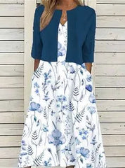 Elise | Floral Two-Piece Midi Dress - Elegant Bloom Print