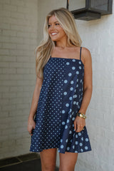 Mixed Polka Dot Mini Dress-Midnight