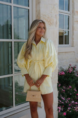 Puff Sleeve Mini Poplin Dress-Yellow