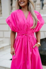 Haisely Pleated Midi Dress-Hot Pink