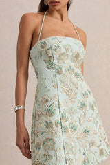 Brianna | Mint Floral Embellished Square-Neck Mini Dress