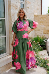 Kaley Floral Maxi Dress-Olive