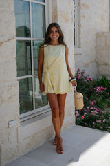 Boat Neck Side Tie Mini Dress-Butter Yellow