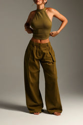 Sheveta The Meridian Wide-Leg Trousers - Olive Oil