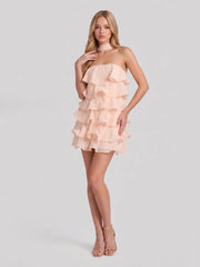 Strapless Layered Ruffle Mini Dress