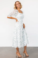 Fabian Jacquard Midi Dress | Off White + Sage Floral