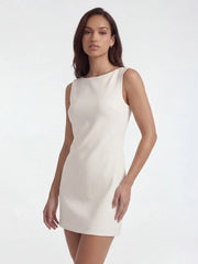 Boatneck Bow Back A-Line Mini Dress