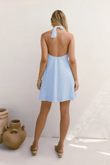 Deep Down Halter Mini Dress Blue