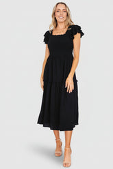 Jacie Smocked Midi Dress | Black