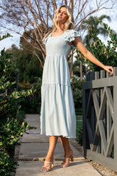 Jacie Smocked Midi Dress | Light Blue
