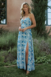 Kali Maxi Dress | Blue + White