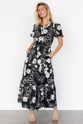 Kiana Poplin Maxi Dress | Black + Cream