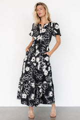 Kiana Poplin Maxi Dress | Black + Cream