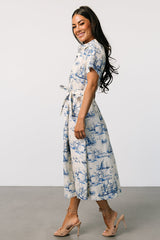 Layne Midi Dress | Cream + Blue