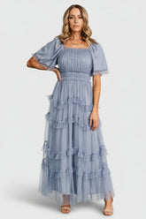 Magdalena Tulle Maxi Dress | Dusty Blue