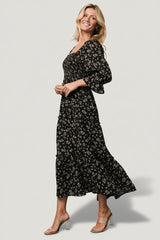Margareta Tiered Dress | Black Floral