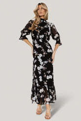 Marie Mock Neck Maxi Dress | Black Floral
