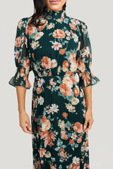Marie Mock Neck Maxi Dress | Dark Green Floral