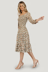 Marta Smocked Midi Dress | Dusty Olive Floral