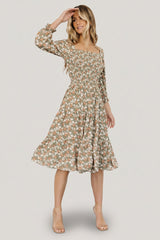 Marta Smocked Midi Dress | Dusty Olive Floral