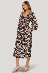 Matilda Smocked Midi Dress | Brown Floral
