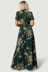 Naomi Short Sleeve Maxi Dress | Dark Green Floral