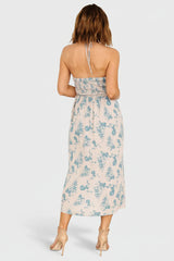Nicole Faux Wrap Midi Dress | Natural + Blue