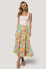Nika Tiered Skirt | Orange + Blue Floral