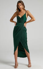 How Will I Know Midi Dress - Wrap Waist Tie Tulip Hem Dress in Emerald