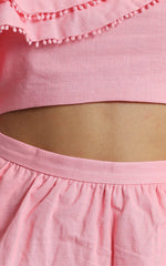 Rooftop SpritzTwo Piece Set - One Shoulder Ruffle Top and Mini Skirt Set in Light Pink Linen Look