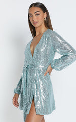 three of us dress in Light Blue Sequin