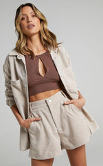 Tovil Shorts - High Waisted Corduroy Shorts in Beige