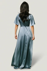 Vara Satin Maxi Wrap Dress | Dusty Blue