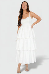 Violetta Embossed Tiered Dress | Off White