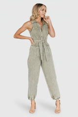 Zahara Sleeveless Jumpsuit | Washed Olive