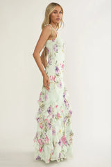 Dreamy Day Ruffle Trim Maxi Dress Mint Floral