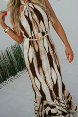 Safari Belted Halter Maxi Dress