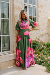 Kaley Floral Maxi Dress-Olive