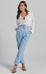 Milica Trousers - Belted High Waisted Trousers in Pastel Blue