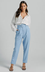 Milica Trousers - Belted High Waisted Trousers in Pastel Blue