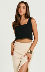 Jhovie Top - Linen Crop Top in Black