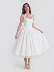 Lace-Up Halter Midi With Exposed Tulle Hem